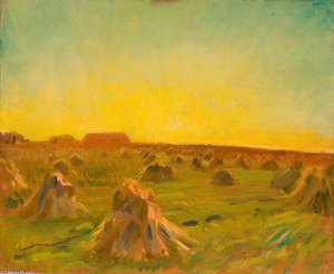 Solnedgang Over Høstfelt — Alfred Munnings