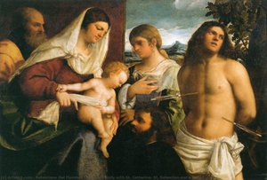 The Holy Family With St. Catherine, St. Sebastian And A Donor — 세바스티아노 델 피옴보