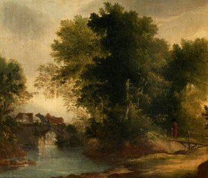 A Wooded River Landscape With A Bridge — ბენჯამინ ბარკერი Ii