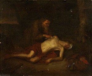 A Man Treating A Wound (the Good Samaritan) — Adriaen Van Der Werff