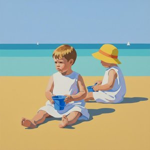 Serene Sommerliche Einsamkeit: Ein Einzigartiges Meisterwerk Nostalgischen Küstenlichts Und Der Harmonie