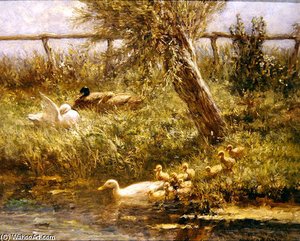 Ducks And Ducklings — Adolph Artz (david Adolf Constant Artz)