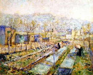 View Of A Garden In A Paris Suburb — Ernest Lawson