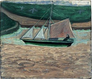 Yacht, Pink And Green (verso) — Alfred Wallis