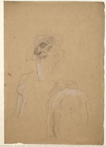 Kopf Eines Alten Mannes; Sitzende Weibliche Nüde, Gesehen Von Hinten; Detail Einer Weiblichen Brust (studien Für Die Erste Version Von — Gustav Klimt