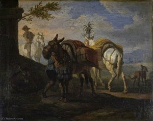Mules Halting By The Wayside — Pieter Van Bloemen