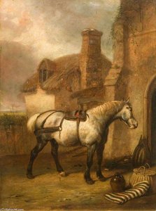 A Grey Horse At A Stable Door — Abraham Cooper