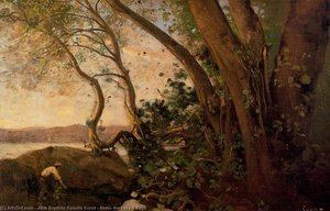 Nemi, The Lake's Edge — Jean-baptiste-camille Corot