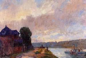 Tugboat On The Seine Downstream From Rouen — Albert-charles Lebourg