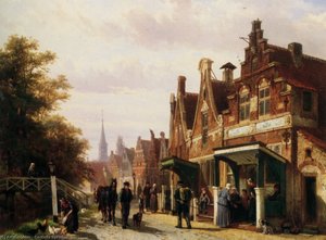 Street Scene With Figures — Cornelis Springer