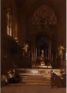 Figures Praying At The Altar Of A Church In Northern France — David Roberts