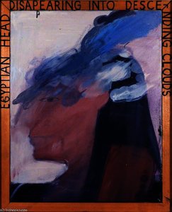 Egyptian Head Disappearing Into Descending Clouds — David Hockney