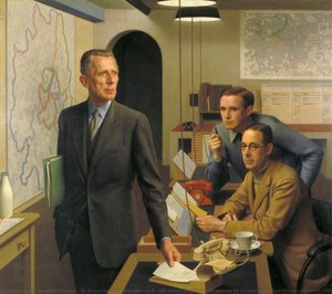 Sir Ernest Gowers (1880–1966), Kcb, Kbe, Senior Regional Commissioner For London, Lieutenant Colonel A. J. Child, Obe, Mc, Director Of Operations And Intelligence, And K. A. L. Parker, Deputy Chief Administrative Officer, In The London Regional Civil.... — Meredith Frampton