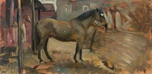 Epona I Stallen (bakside) — Alfred Munnings