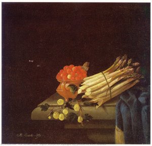 English Strawberries, Asparagus, And Gooseberries With A Tablecloth — After Adriaen Coorte