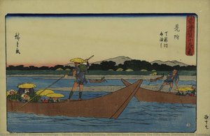 Cruce De Ferry En El Río Tenryu, Mitsuke, De La Serie Las Cincuenta Y Tres Estaciones De Tokaido (edición Gyosho) — Utagawa Hiroshige