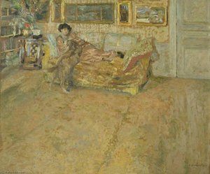 Interieur Mit Madame Hessel Und Ihrem Hund — Jean-édouard Vuillard