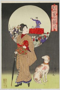 Magic Lantern Comparison: Women Public Speaking — Toyohara Chikanobu