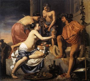 Nymphs Offering The Young Bacchus Wine, Fruit And Flowers — Caesar Van Everdingen (cesar Pietersz)