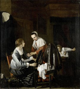 An Elegant Interior With A Cloth Seller — Cornelis Bisschop