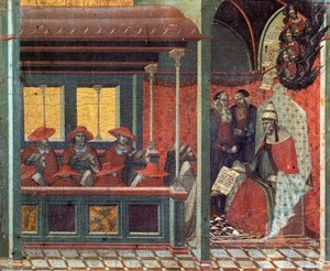Predella Panel: The Pope Issues A Bull To A Carmelite Delegation — Pietro Lorenzetti
