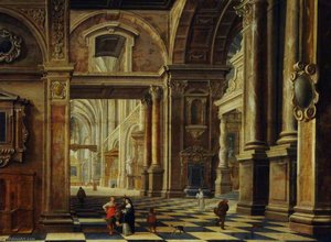 Interior Of A Flemish Cathedral With Figures — Bartholomeus Corneliszoon Van Bassen