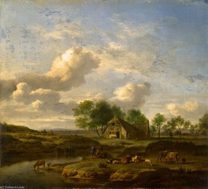 A Landscape With A Farm By A Stream — Adriaen Van De Velde