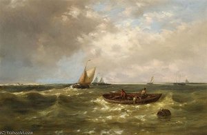 Fishermen Hauling In Their Nets On Choppy Seas — Abraham Hulk Senior