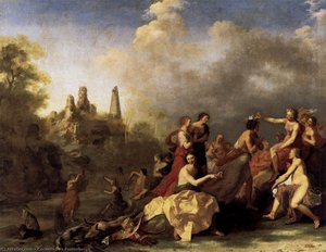 Amaryllis Giving Myrtill The Price — Cornelis Van Poelenburch