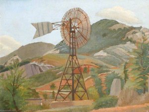 Mountain Landscape With A Windmill — Gilbert Spencer