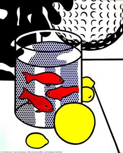 Still Life Med Guld­fisk Og Et Billede Af En Golfbold — Roy Lichtenstein