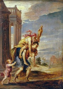 Aeneas Fleeing Troy (after Andrea Schiavone) — David Teniers Ii Le Jeune
