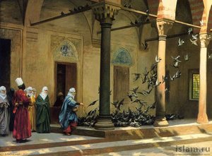 Harem Women Feeding Pigeons In A Courtyard — Jean-léon Gérôme