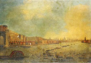 The Adelphi And The City From The River, London, With The Funeral Procession Of Lord Nelson — Daniel Turner