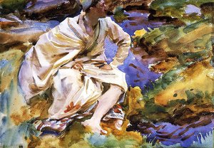 Un Homme Assis Au Bord D'un Ruisseau — John Singer Sargent