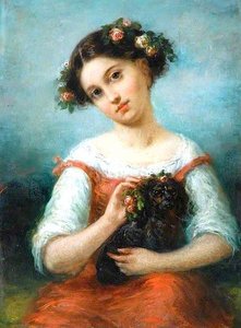 Girl Crowned With Roses, Holding A Dog — Pierre Joseph Dedreux Dorcy