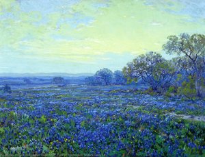 Field Of Bluebonnets Under Cloudy Sky — Robert Julian Onderdonk