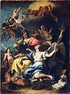 Allegorie De La France, Sous La Figure De Minerve (la Sagesse) Qui Foule Aux Pieds L'ignorance Et Couronne La Vertu Guerriere — Sebastiano Ricci