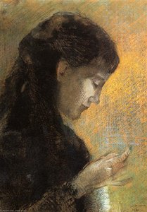 Portrait Of Madame Redon Embroidering — Odilon Redon