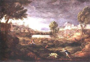 Paisaje Tormentoso Con Piramo Y Tisbe — Nicolás Poussin