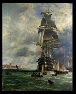 H.m.s. St. Vincent At Her Moorings Off The Entrance — Henry Thomas Dawson