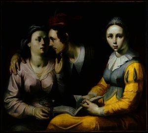 A Courting Couple And Woman With A Songbook — Cornelis Cornelisz Van Haarlem