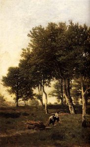 Landscape With Two Boys Carrying Firewood — Henri-joseph Harpignies