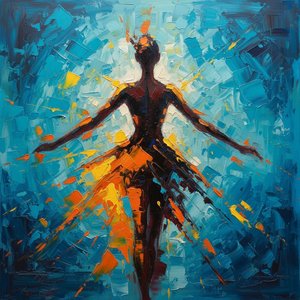 Ethereal Radiance: A Monolithic Silhouette Amidst Fragmented Cobalt And Golden Chaos — Christian Noiret
