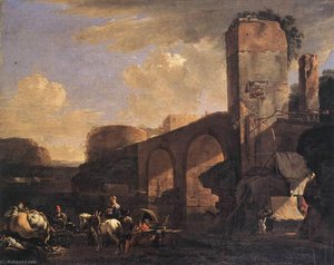Italianate Landscape With A River And An Arched Bridge — Jan Asselijn