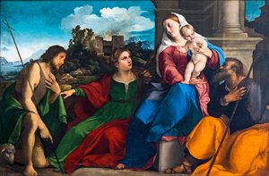Holy Family With Saints Catherine Of Alexandria And John The Baptist — Palma Vecchio
