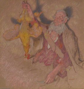 Study Of A Man Holding A Cock For 'highland Raiders' — William Shackleton