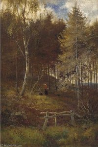 Figures Resting On A Woodland Path — Louis Bosworth Hurt