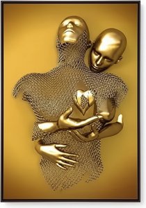 Embracing Figures Sculpture – Gold Metal Wall Art