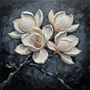 Luminous Magnolia Petals: A Sculptural Study Of Ivory Light And Obsidian Shadows — David Moreau